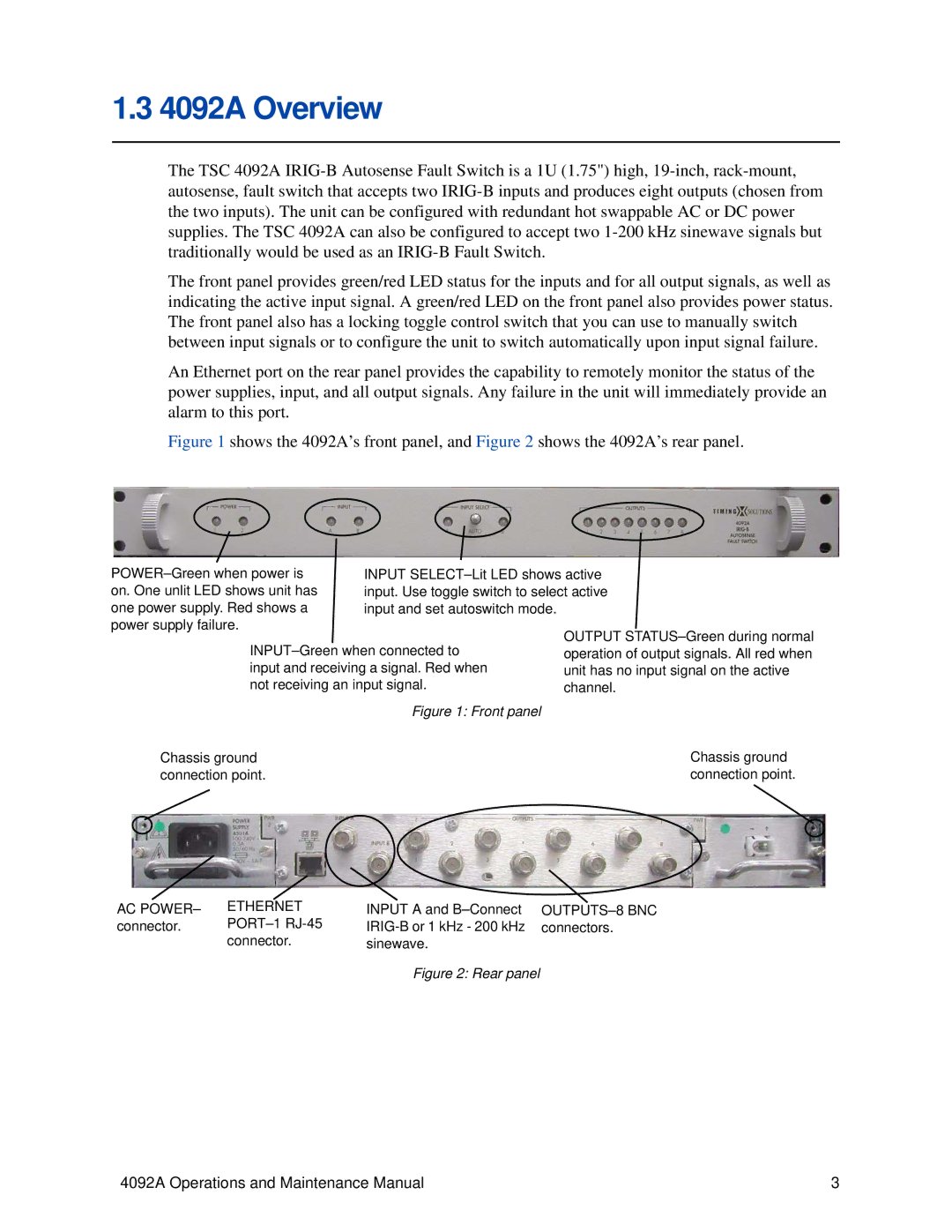 Lantronix 4092A IRIG-B manual 4092A Overview, AC Power Ethernet 