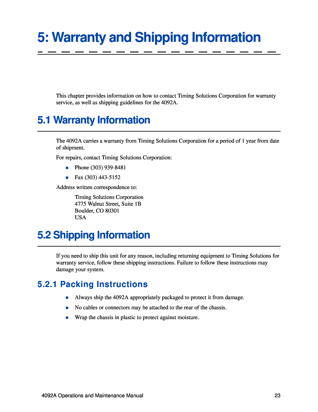 Lantronix 4092A IRIG-B manual Warranty and Shipping Information, Warranty Information, Packing Instructions 