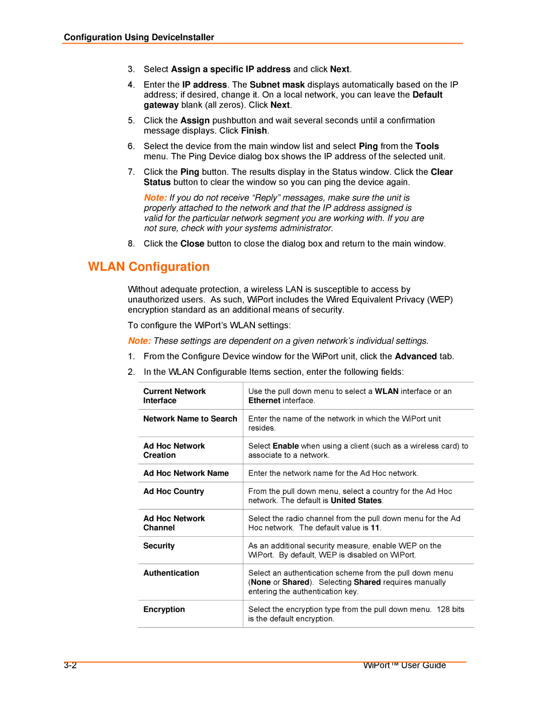 Lantronix 900-332 manual Wlan Configuration 