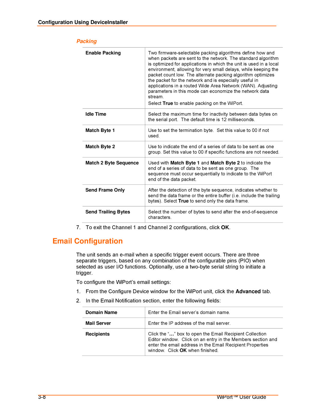 Lantronix 900-332 manual Email Configuration, Packing 