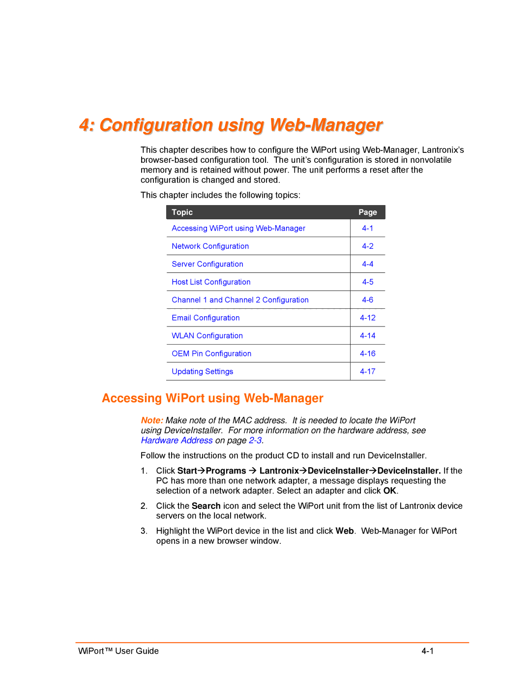 Lantronix 900-332 manual Configuration using Web-Manager, Accessing WiPort using Web-Manager 