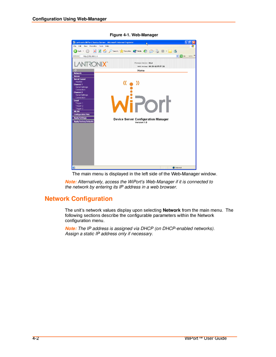 Lantronix 900-332 manual Network Configuration, Configuration Using Web-Manager 