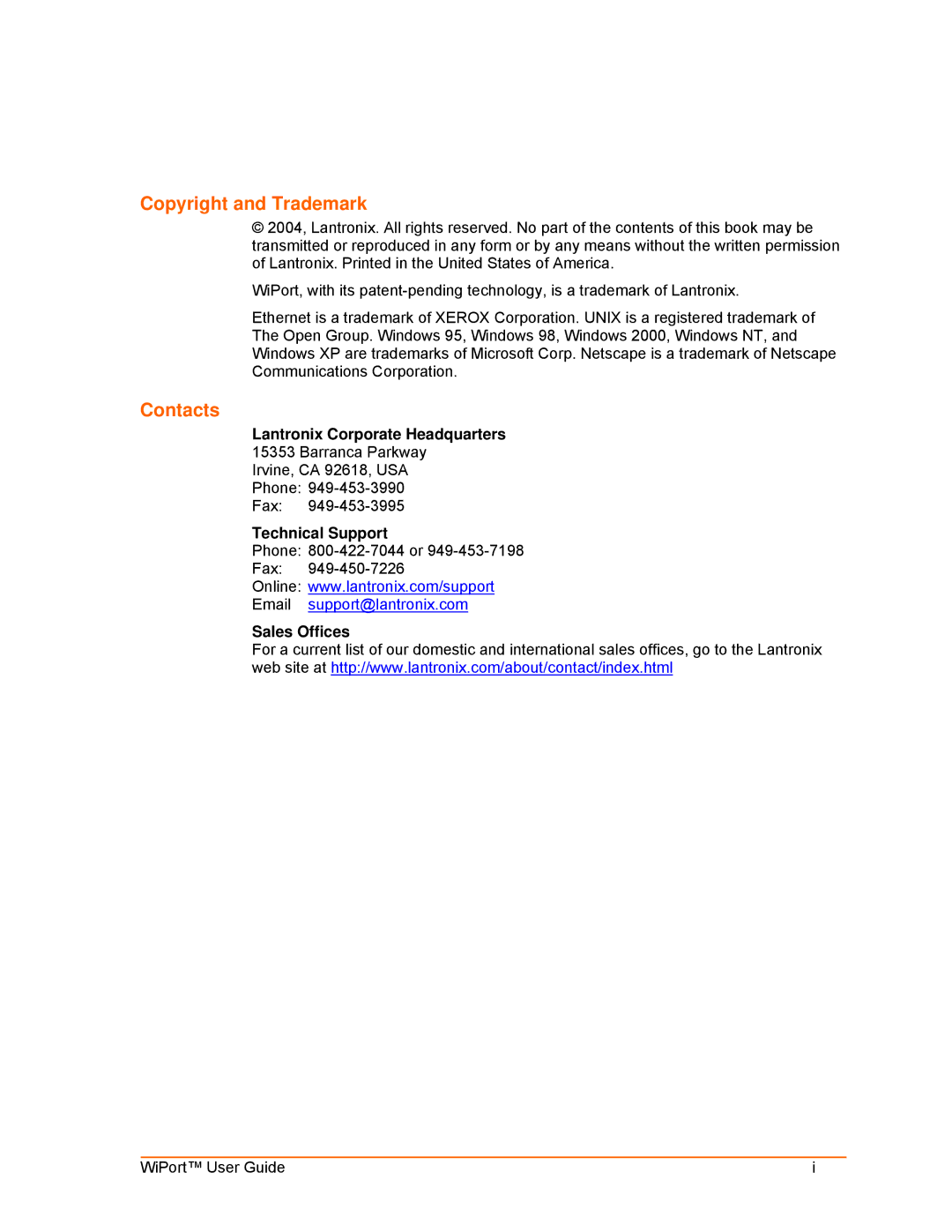 Lantronix 900-332 manual Lantronix Corporate Headquarters, Technical Support, Sales Offices 