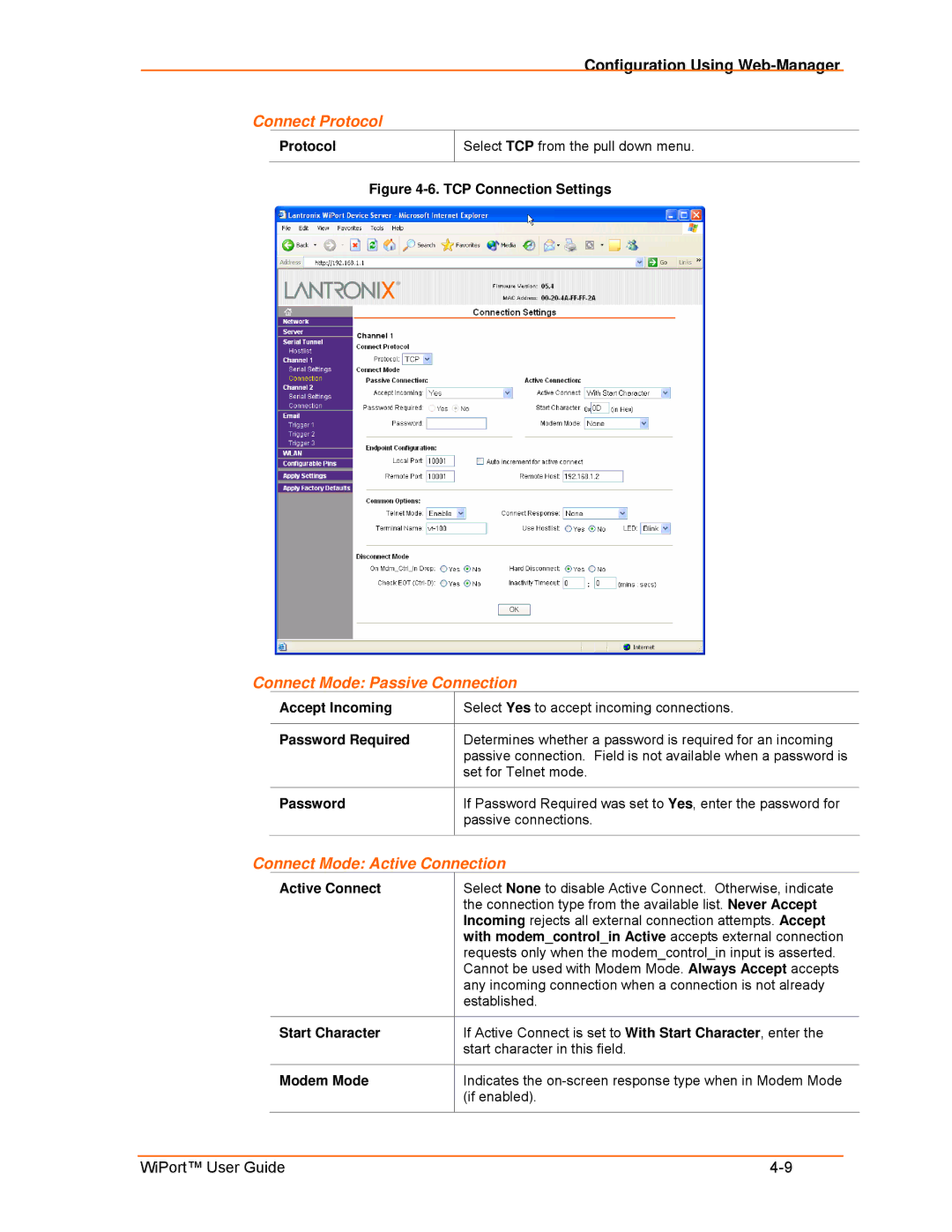 Lantronix 900-332 manual Connect Protocol, Connect Mode Passive Connection, Connect Mode Active Connection 