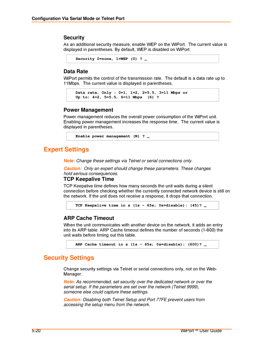 Lantronix 900-332 manual Expert Settings, Security Settings 