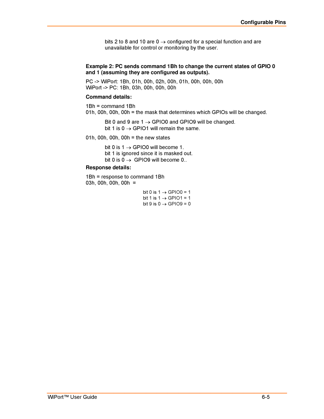 Lantronix 900-332 manual 1Bh = response to command 1Bh 03h, 00h, 00h, 00h = 