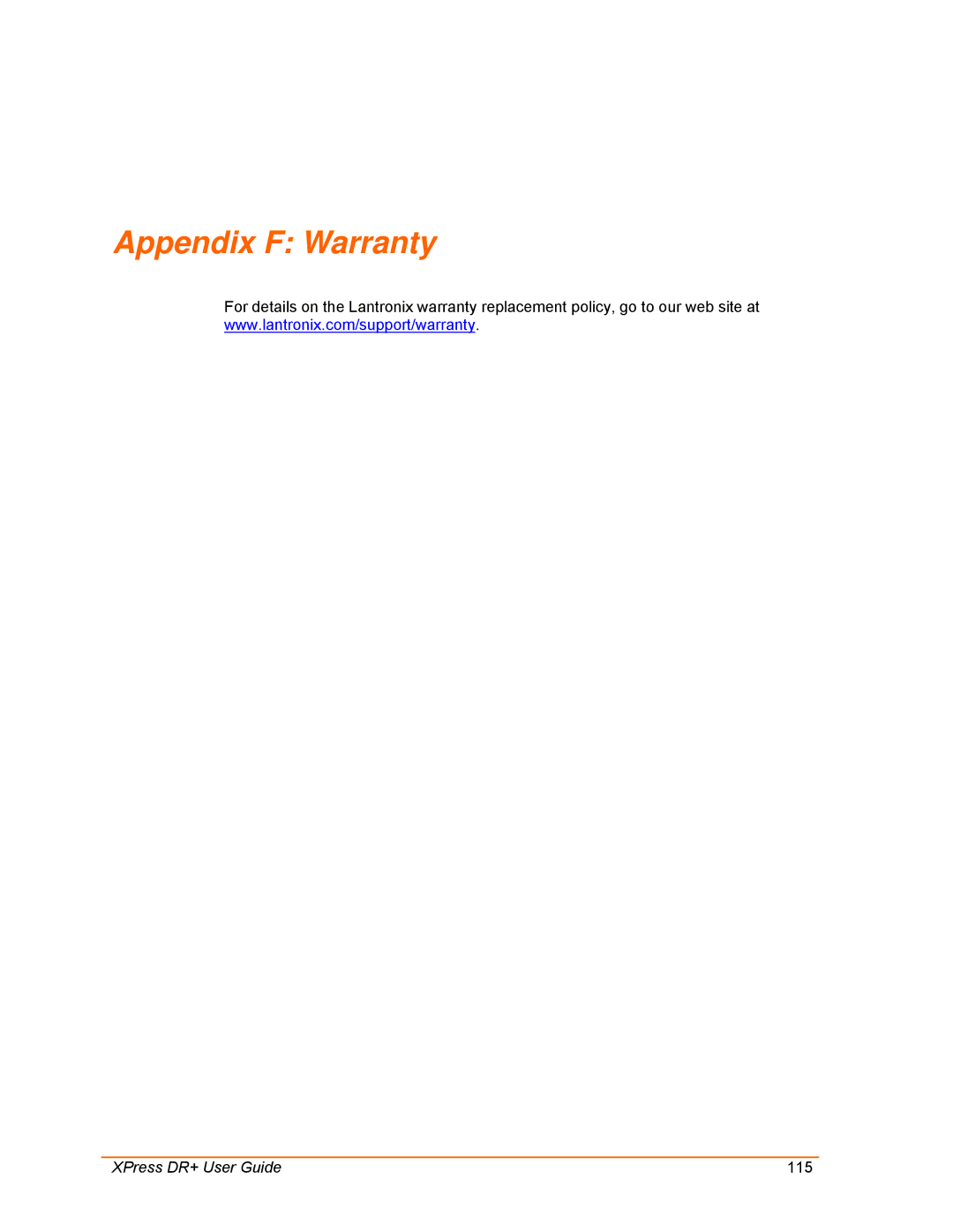 Lantronix 900-422 manual Appendix F Warranty 