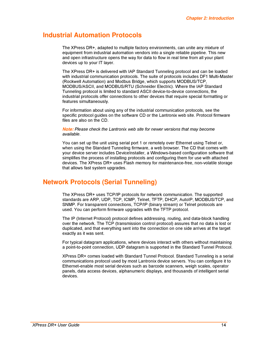 Lantronix 900-422 manual Industrial Automation Protocols, Network Protocols Serial Tunneling 