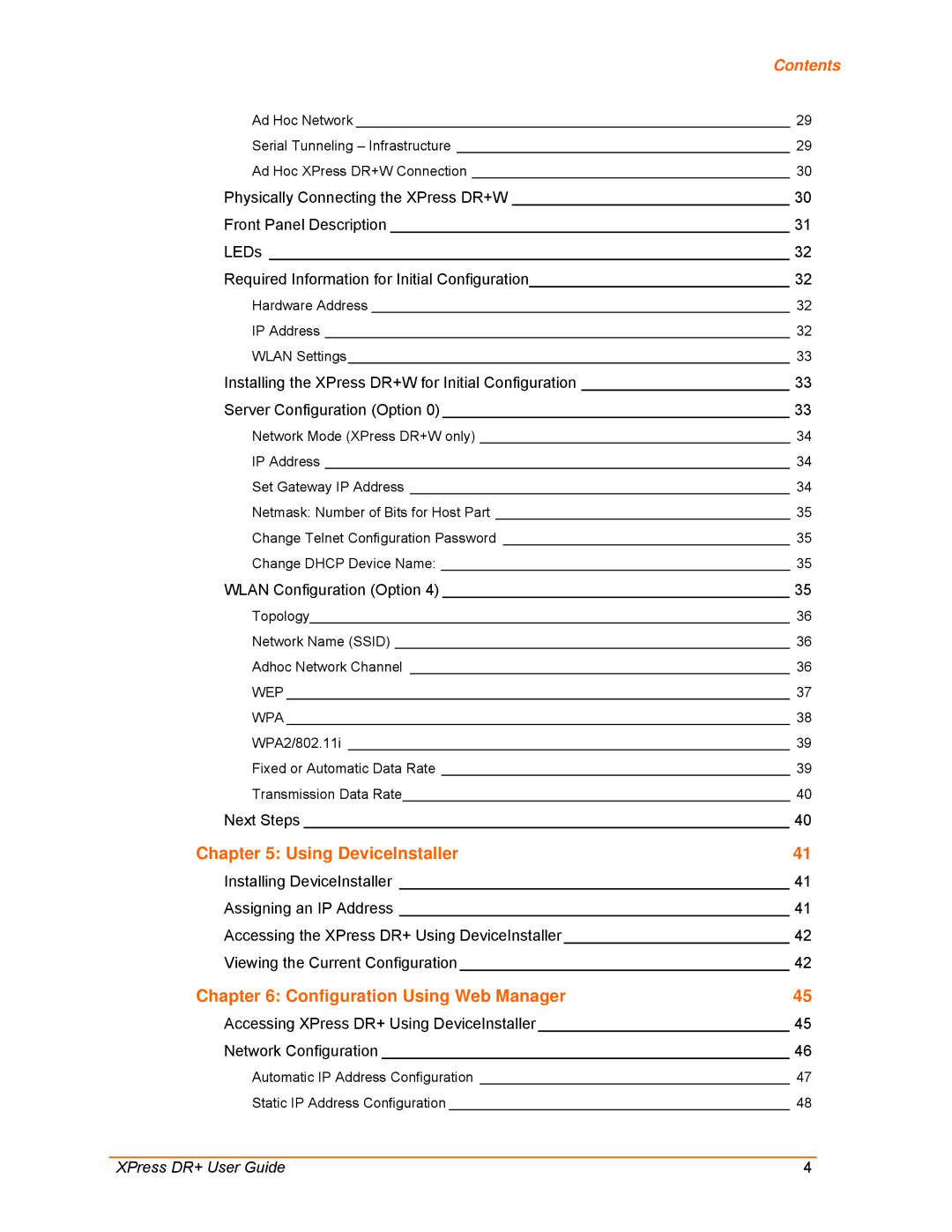 Lantronix 900-422 manual Using DeviceInstaller, Configuration Using Web Manager, Contents 