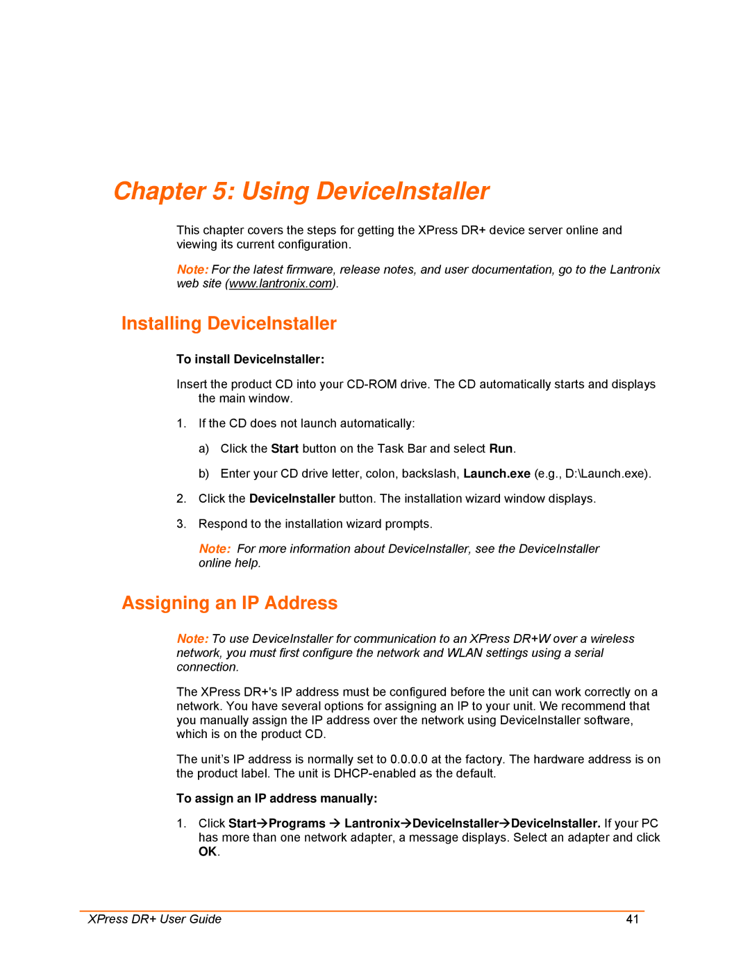 Lantronix 900-422 Using DeviceInstaller, Installing DeviceInstaller, Assigning an IP Address, To install DeviceInstaller 