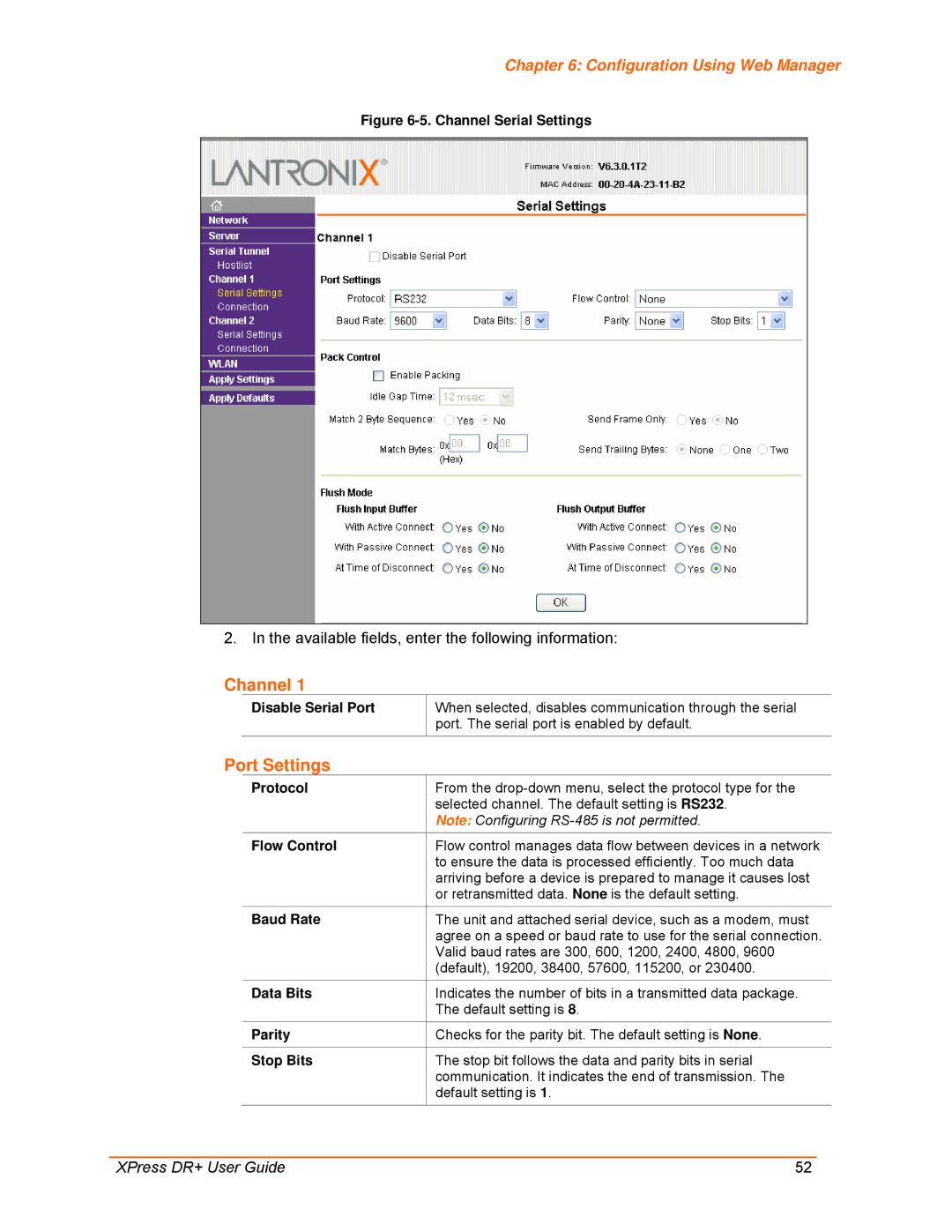 Lantronix 900-422 manual Channel, Port Settings 