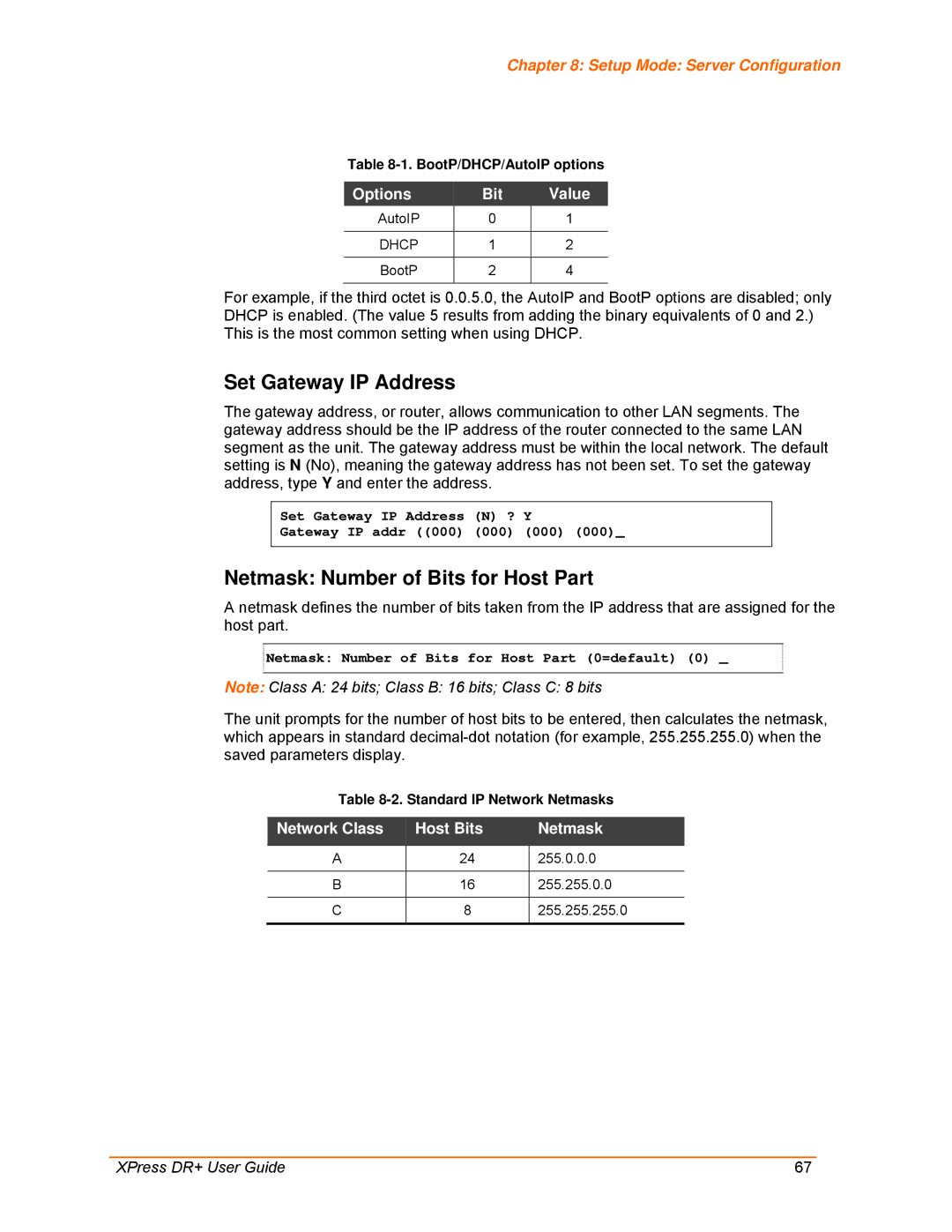 Lantronix 900-422 manual Setup Mode Server Configuration, BootP/DHCP/AutoIP options 