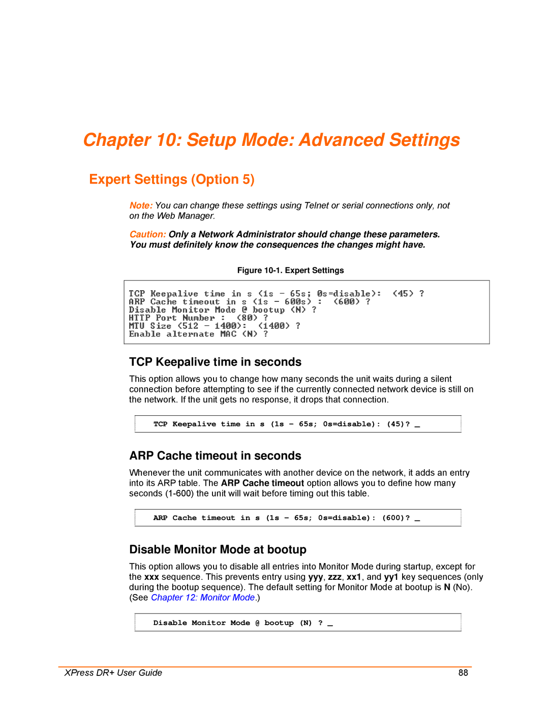 Lantronix 900-422 manual Setup Mode Advanced Settings, Expert Settings Option, TCP Keepalive time in seconds 