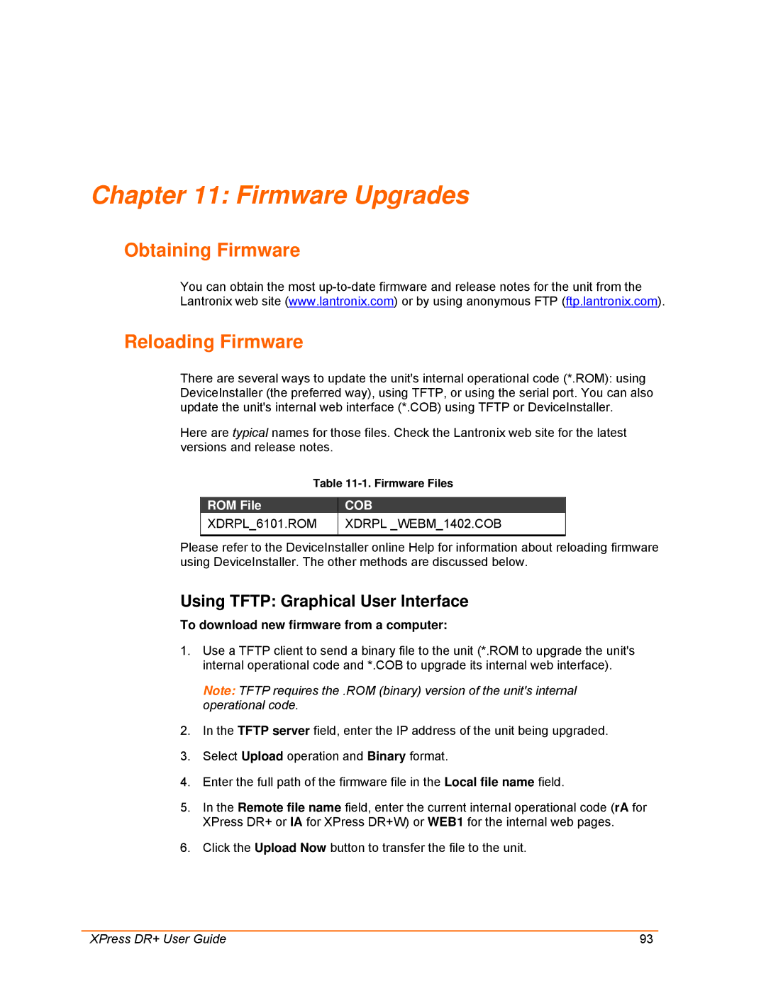 Lantronix 900-422 Firmware Upgrades, Obtaining Firmware Reloading Firmware, Using Tftp Graphical User Interface, ROM File 