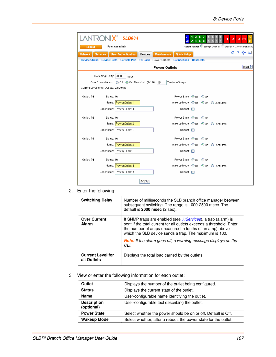 Lantronix 900-510 manual View or enter the following information for each outlet 