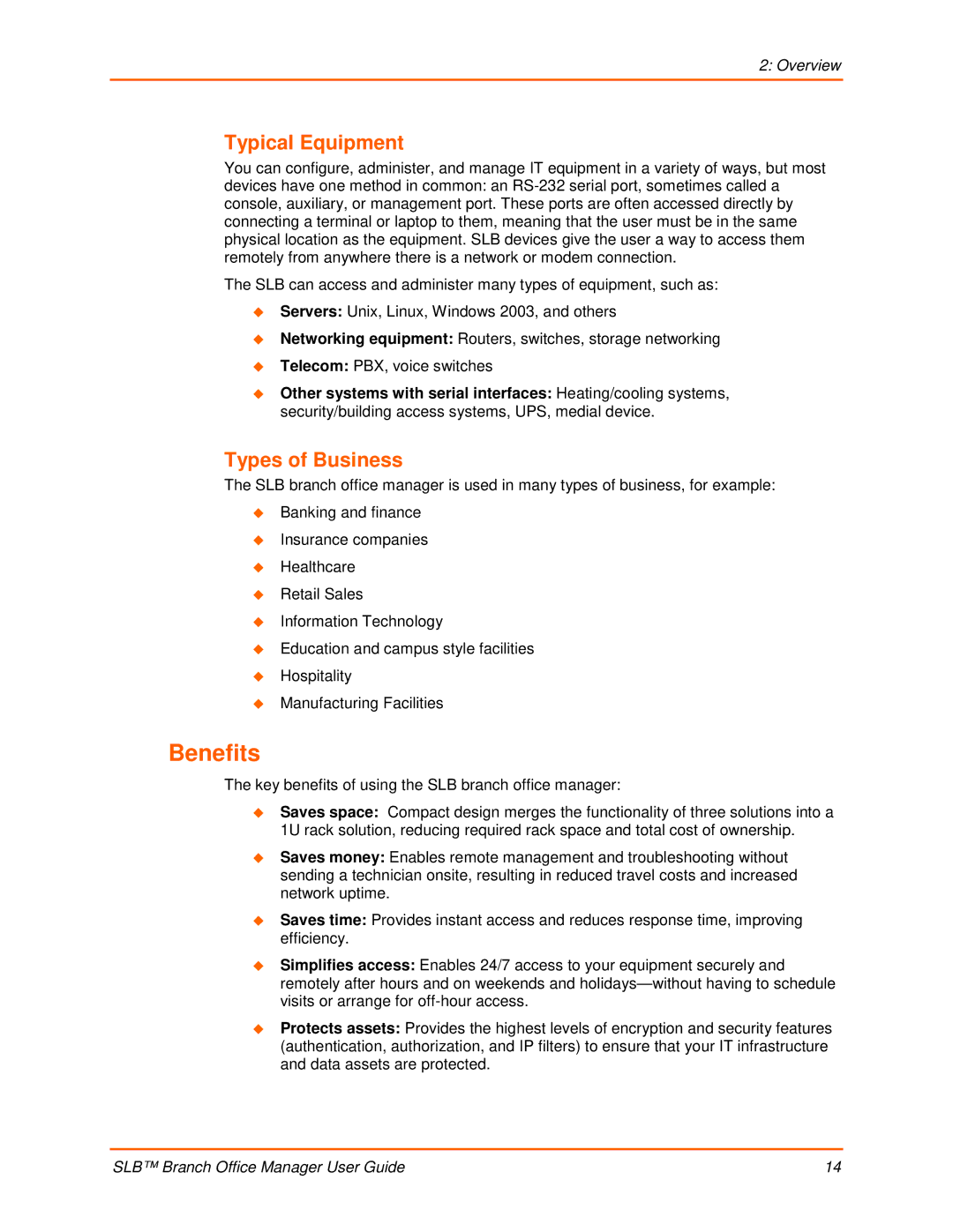 Lantronix 900-510 manual Benefits, Typical Equipment, Types of Business 