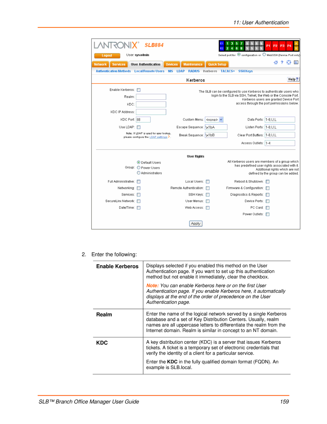 Lantronix 900-510 manual Enable Kerberos, Realm 