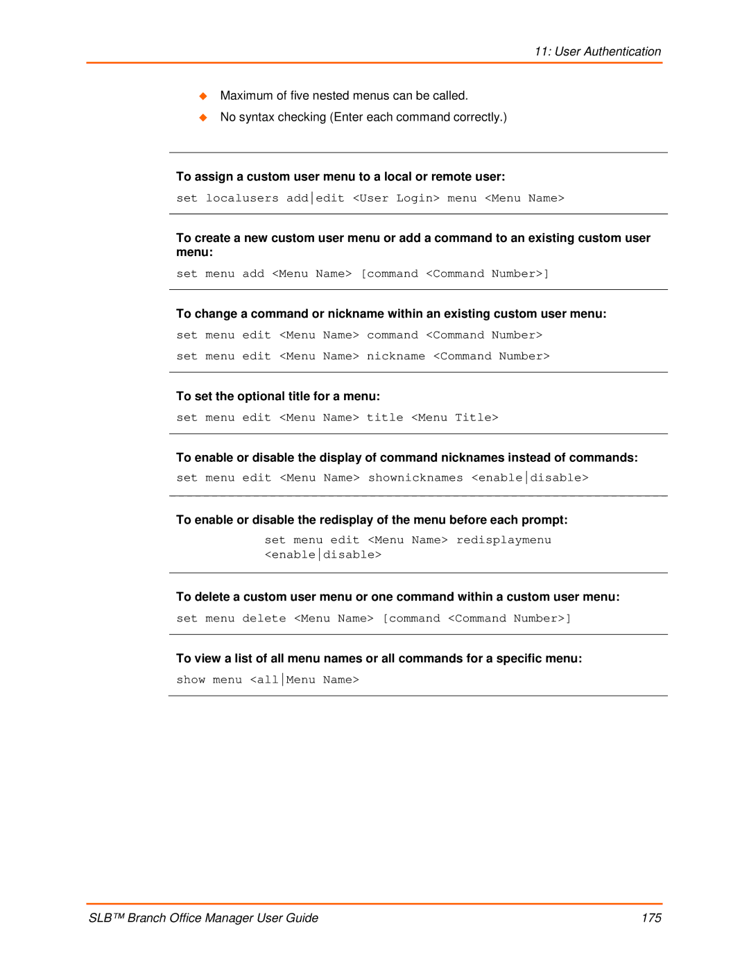 Lantronix 900-510 manual To assign a custom user menu to a local or remote user, To set the optional title for a menu 