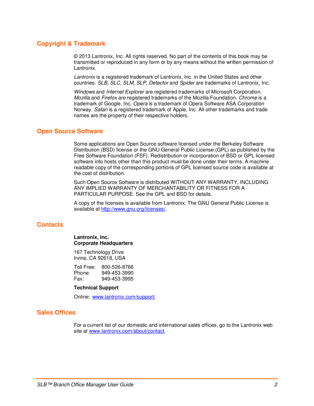 Lantronix 900-510 manual Lantronix, Inc Corporate Headquarters, Technology Drive Irvine, CA 92618, USA Toll Free Phone Fax 