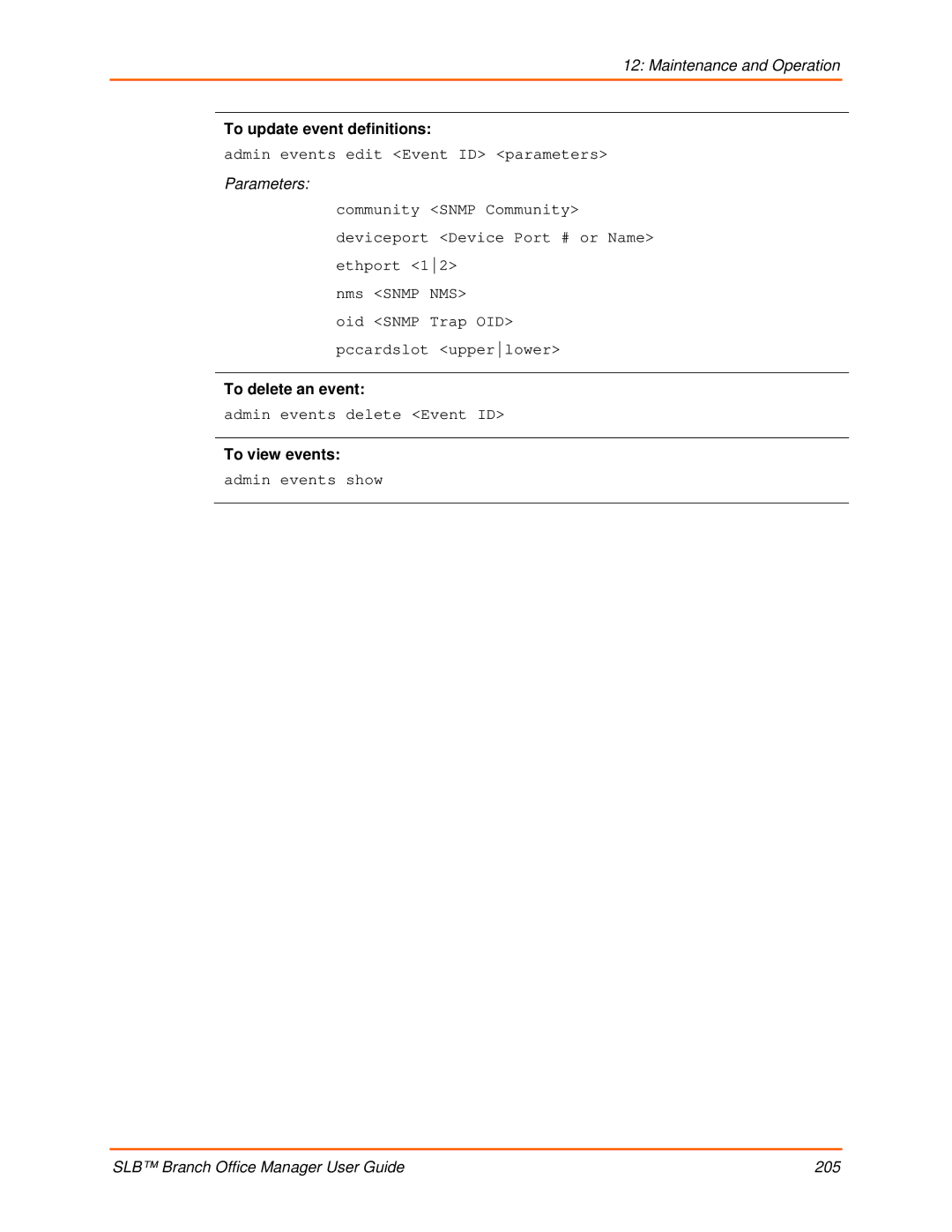 Lantronix 900-510 manual To update event definitions, To delete an event, To view events 