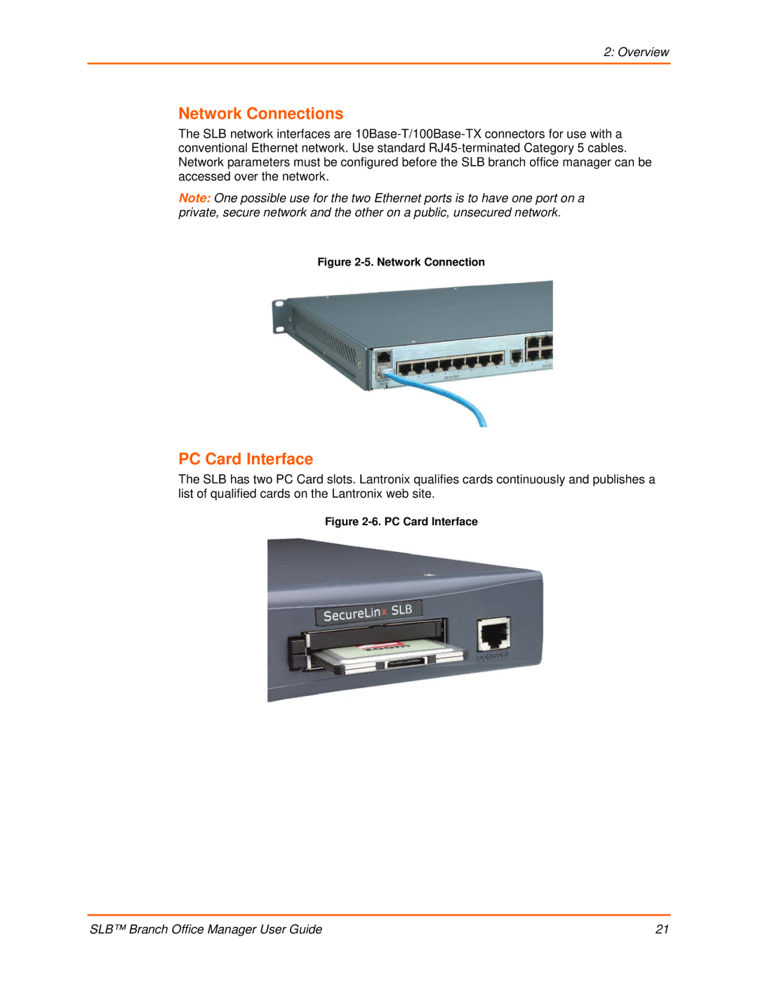 Lantronix 900-510 manual Network Connections, PC Card Interface 