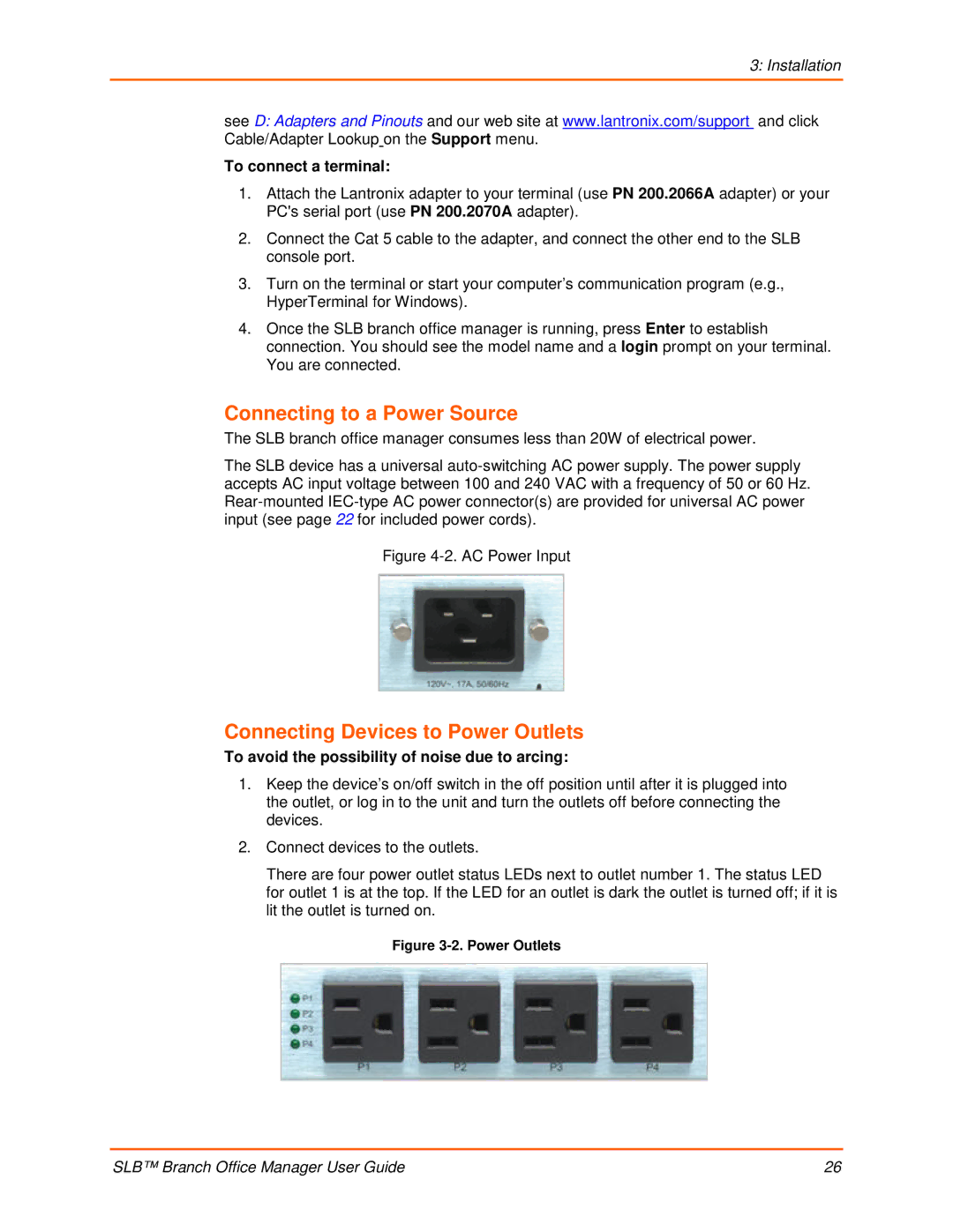 Lantronix 900-510 manual Connecting to a Power Source, Connecting Devices to Power Outlets, To connect a terminal 