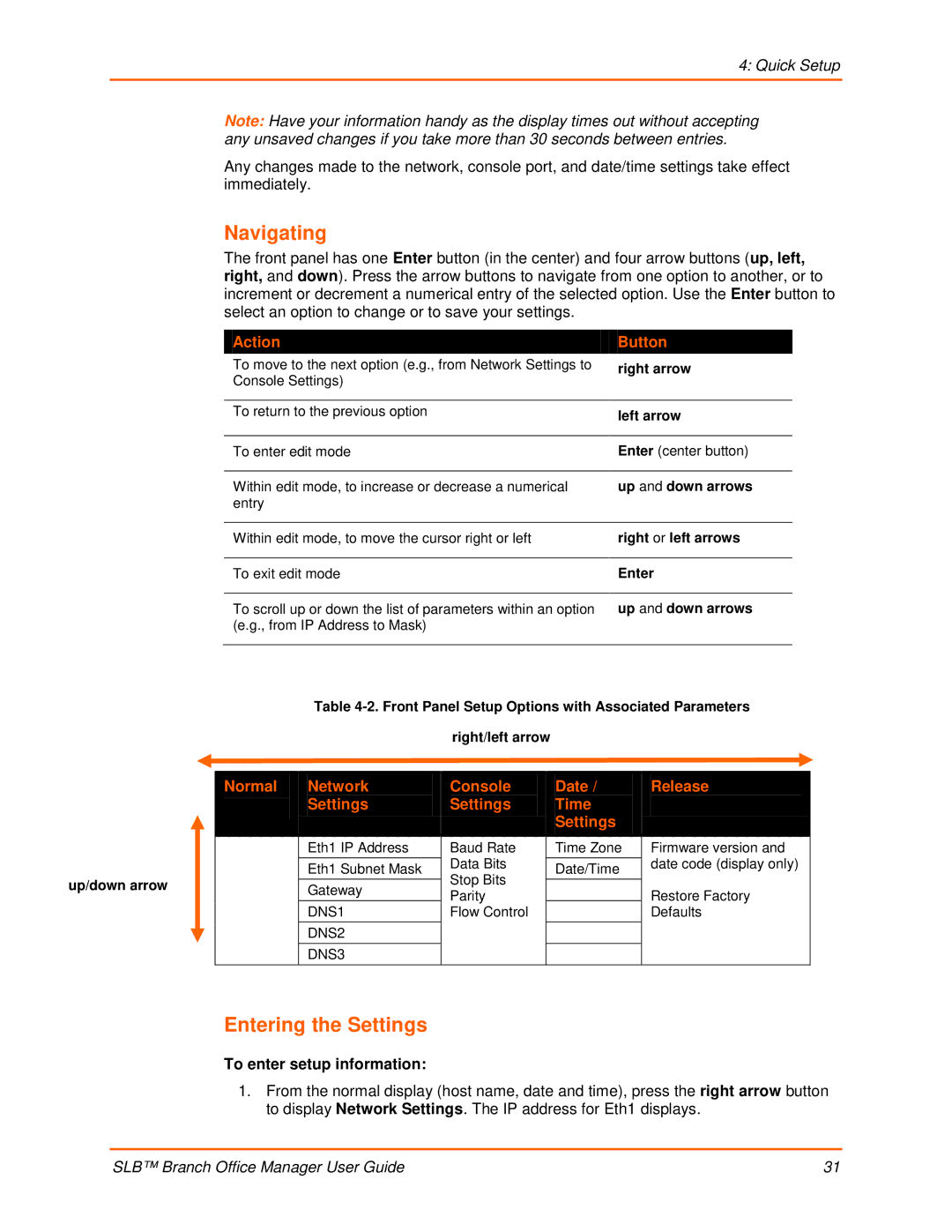 Lantronix 900-510 manual Navigating, Entering the Settings, To enter setup information 