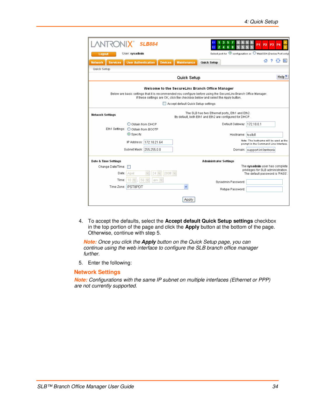 Lantronix 900-510 manual Network Settings 