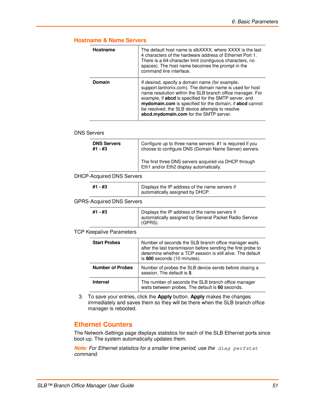 Lantronix 900-510 manual Ethernet Counters, Hostname & Name Servers 