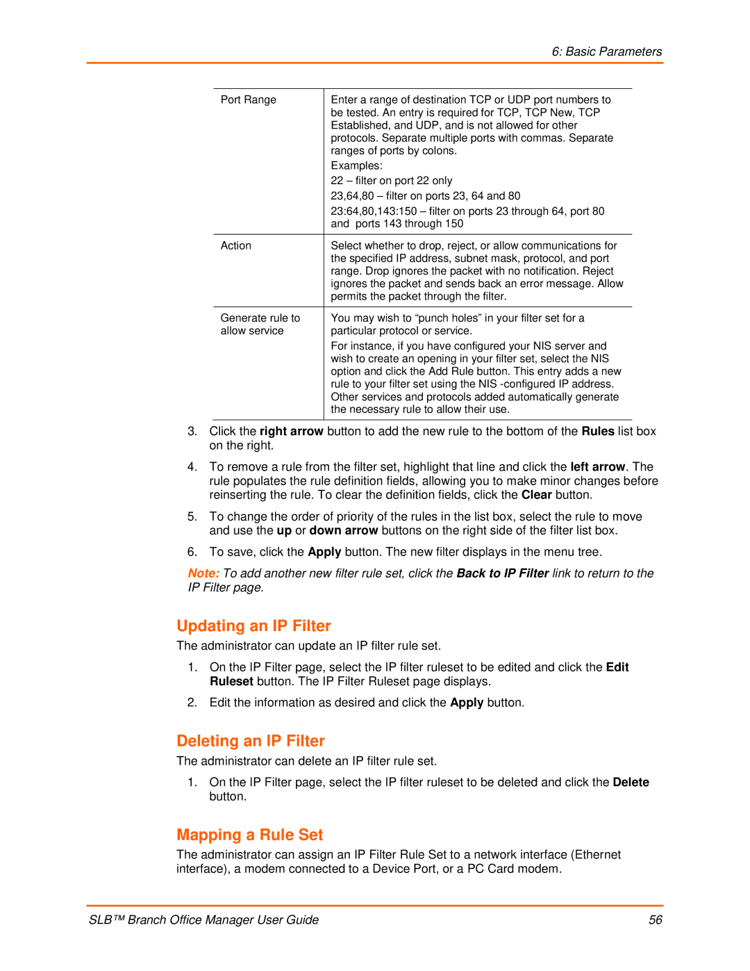 Lantronix 900-510 manual Updating an IP Filter, Deleting an IP Filter, Mapping a Rule Set 