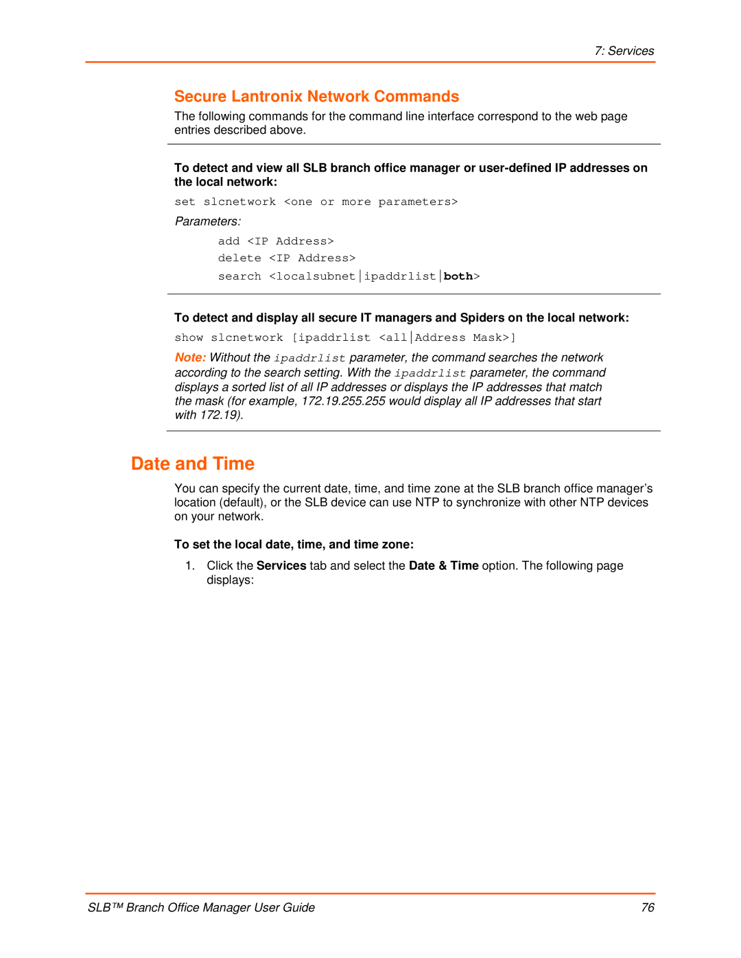 Lantronix 900-510 manual Date and Time, Secure Lantronix Network Commands, To set the local date, time, and time zone 