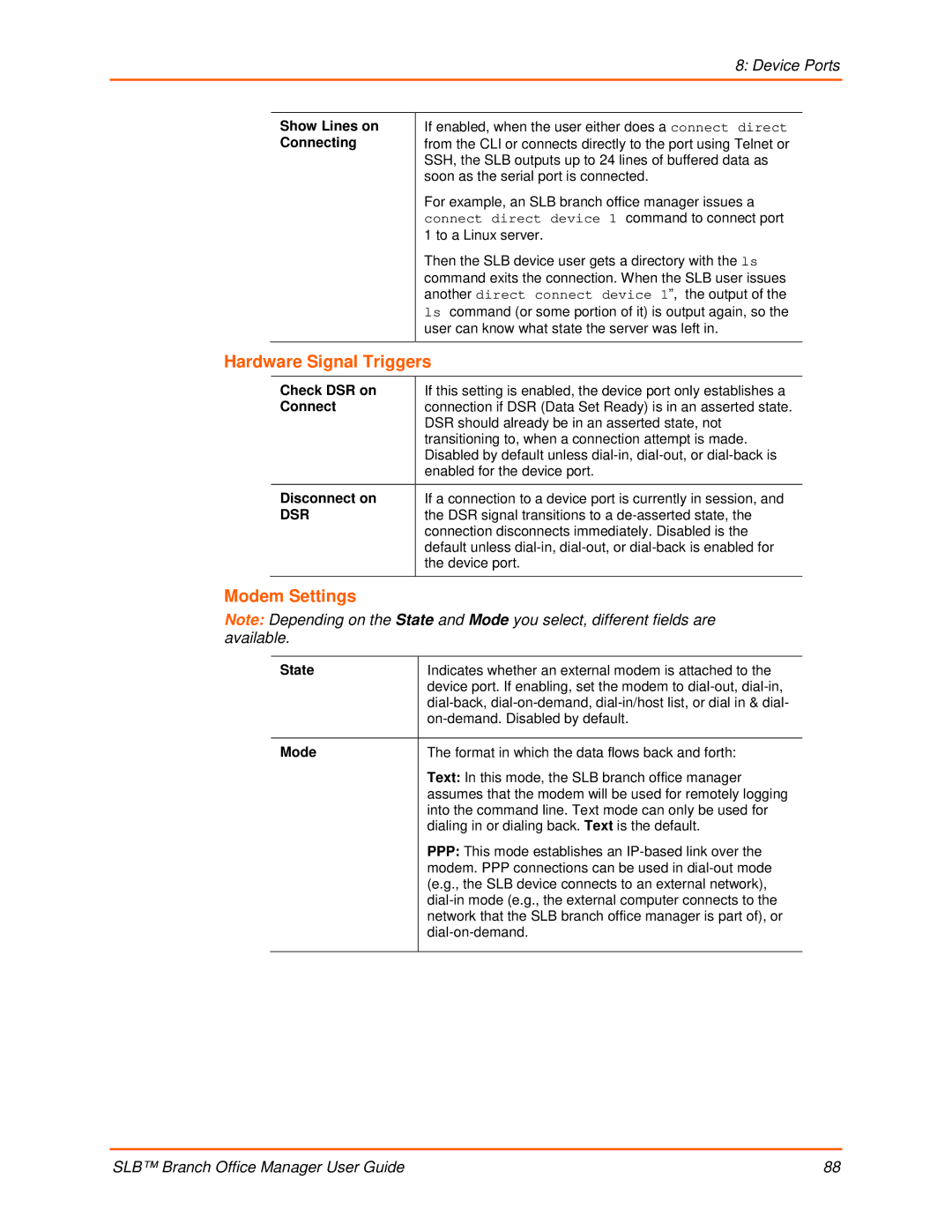 Lantronix 900-510 manual Hardware Signal Triggers, Modem Settings 