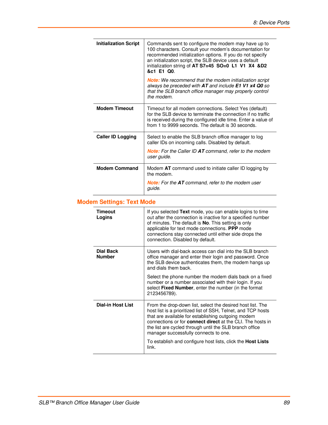 Lantronix 900-510 manual Modem Settings Text Mode 