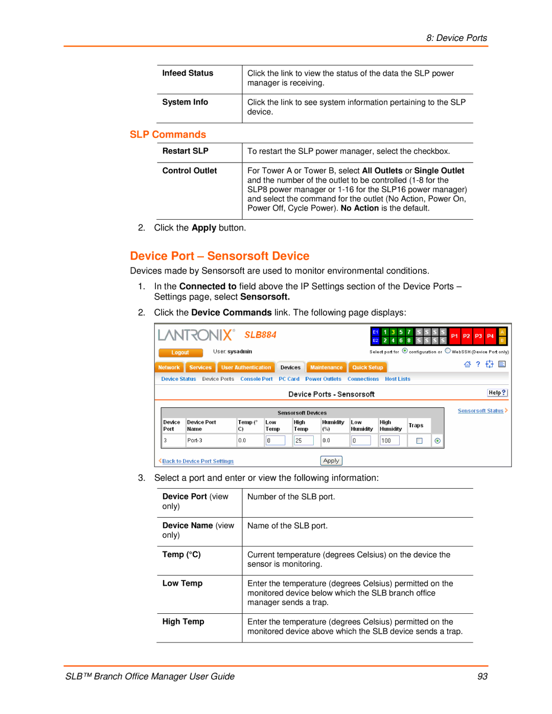 Lantronix 900-510 manual Device Port Sensorsoft Device, SLP Commands 