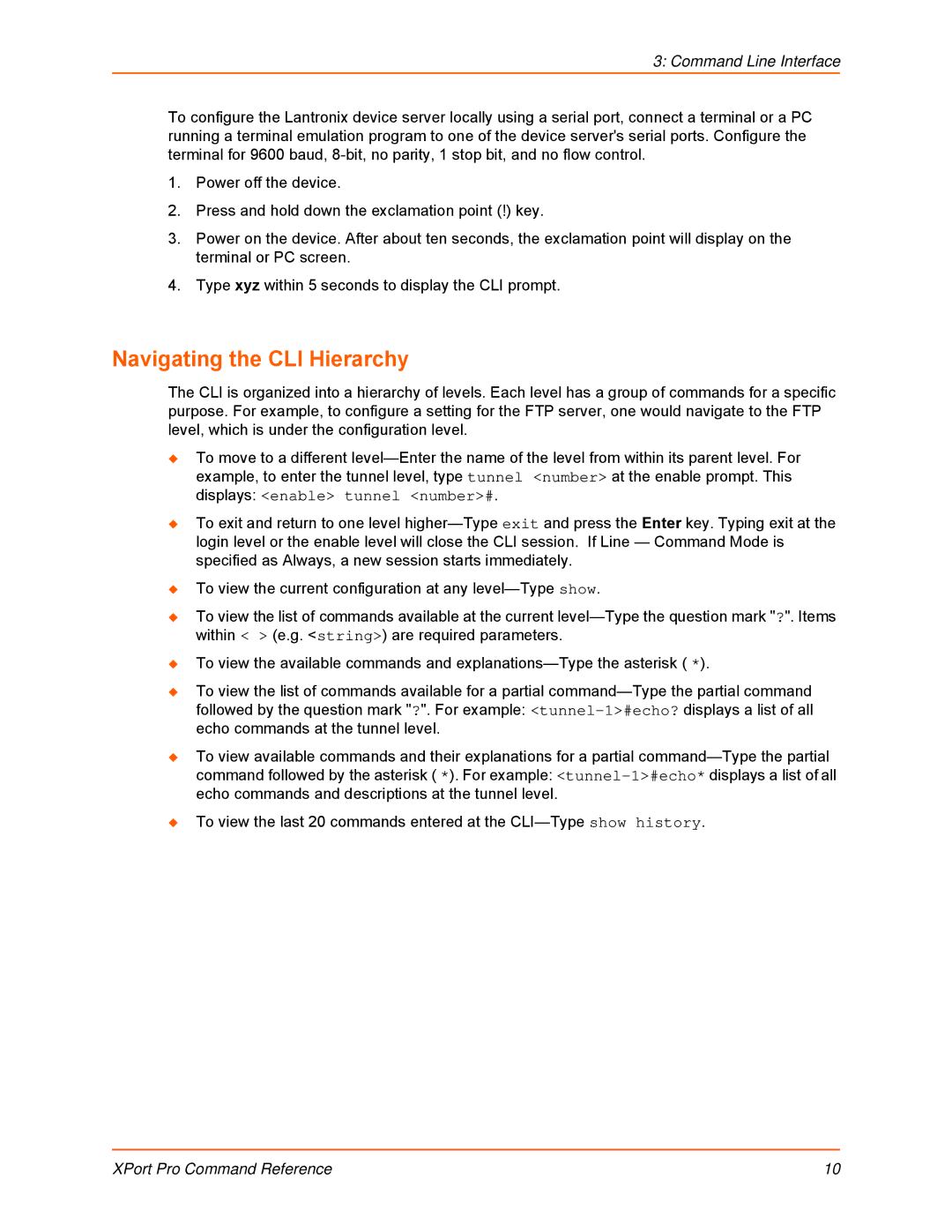 Lantronix 900-558 manual Navigating the CLI Hierarchy, Command Line Interface 