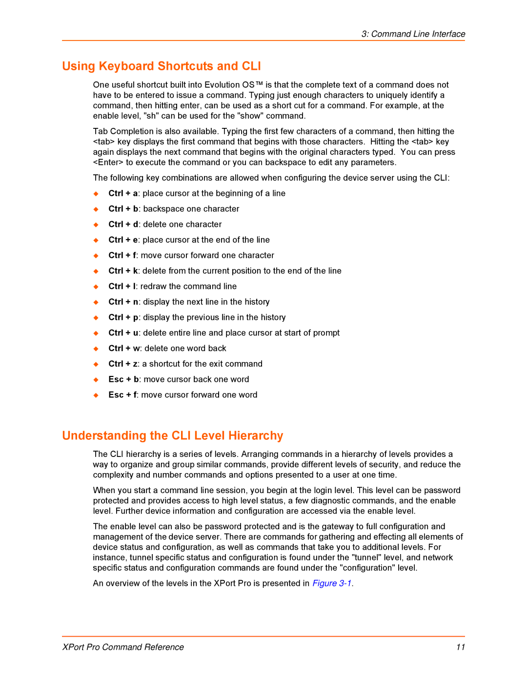 Lantronix 900-558 manual Using Keyboard Shortcuts and CLI, Understanding the CLI Level Hierarchy 