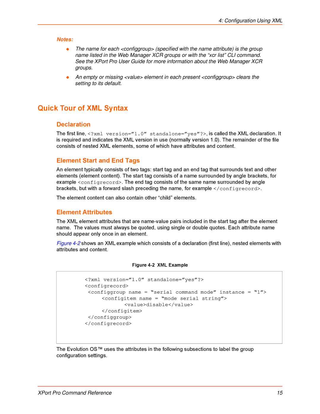 Lantronix 900-558 manual Quick Tour of XML Syntax, Declaration 