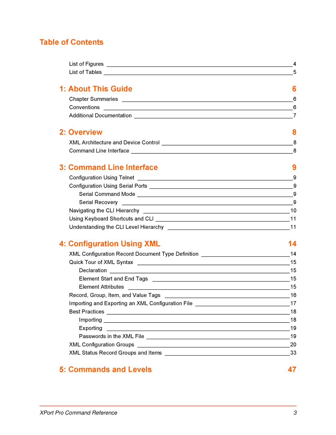 Lantronix 900-558 manual Table of Contents, About This Guide, Overview, Command Line Interface, Configuration Using XML 