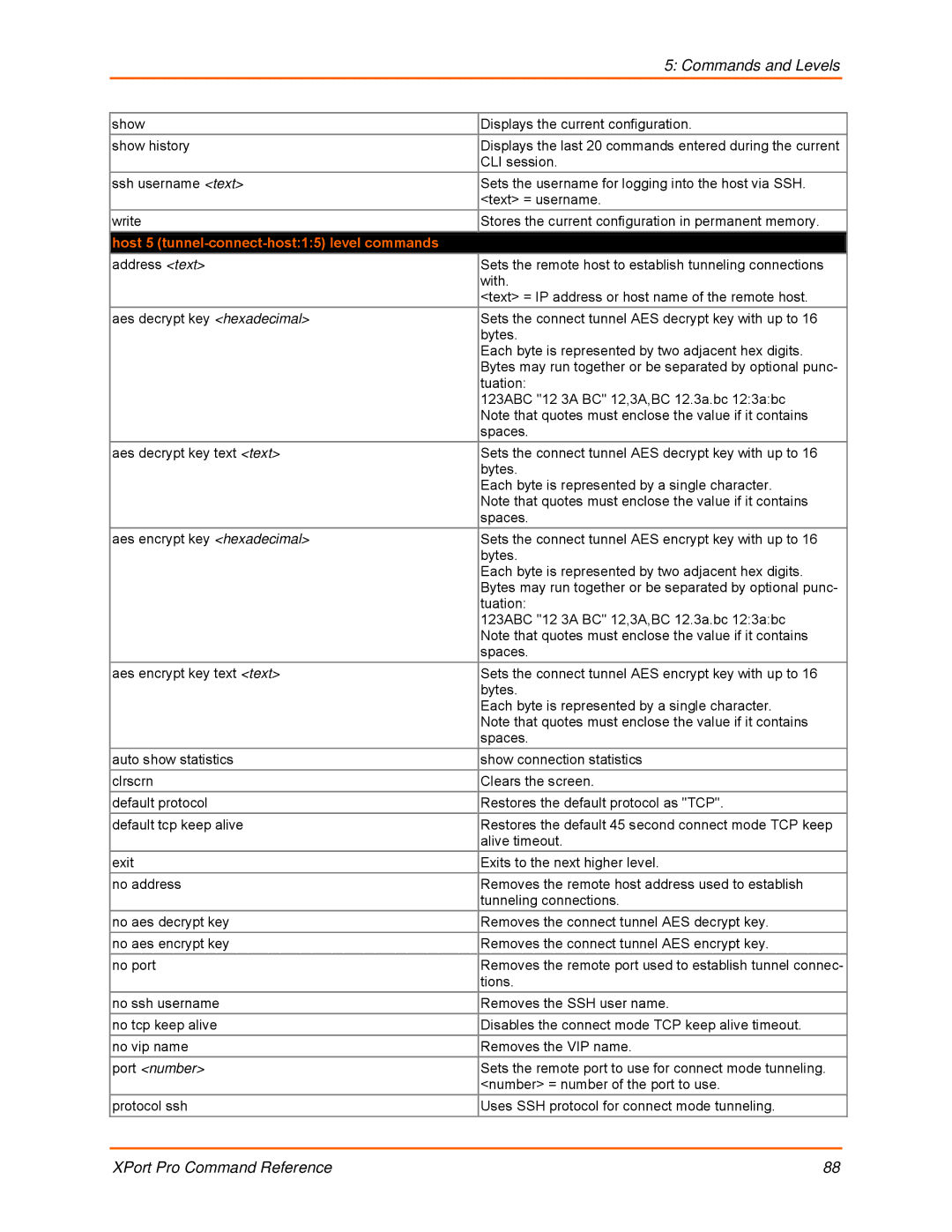 Lantronix 900-558 manual Host 5 tunnel-connect-host15 level commands 