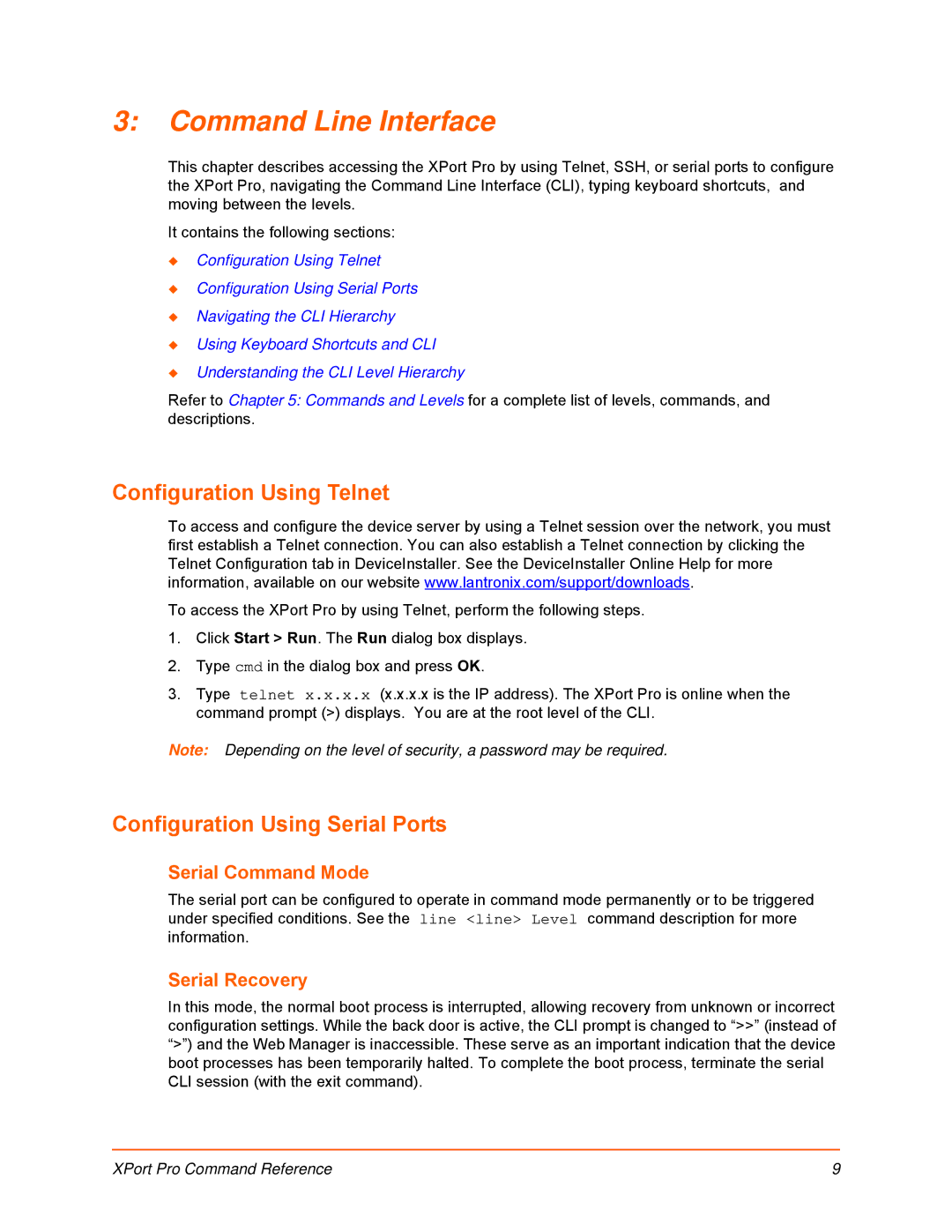 Lantronix 900-558 manual Configuration Using Telnet, Configuration Using Serial Ports 