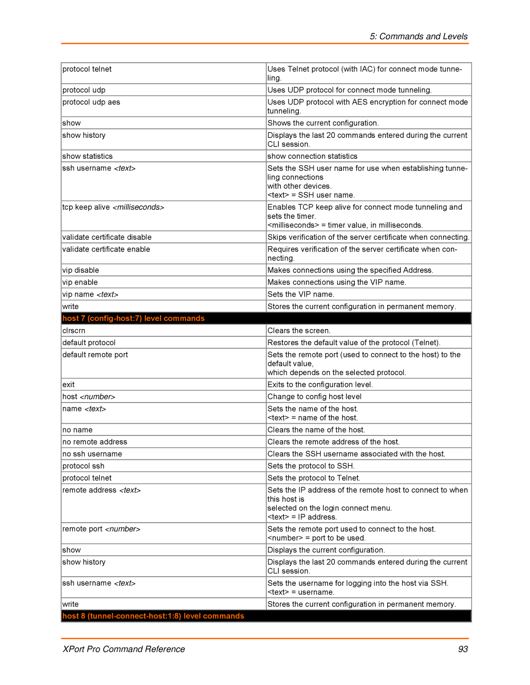 Lantronix 900-558 manual Host 7 config-host7 level commands, Host 8 tunnel-connect-host18 level commands 