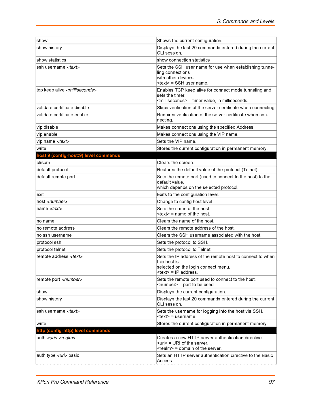 Lantronix 900-558 manual Host 9 config-host9 level commands, Http config-http level commands, Auth uri realm 