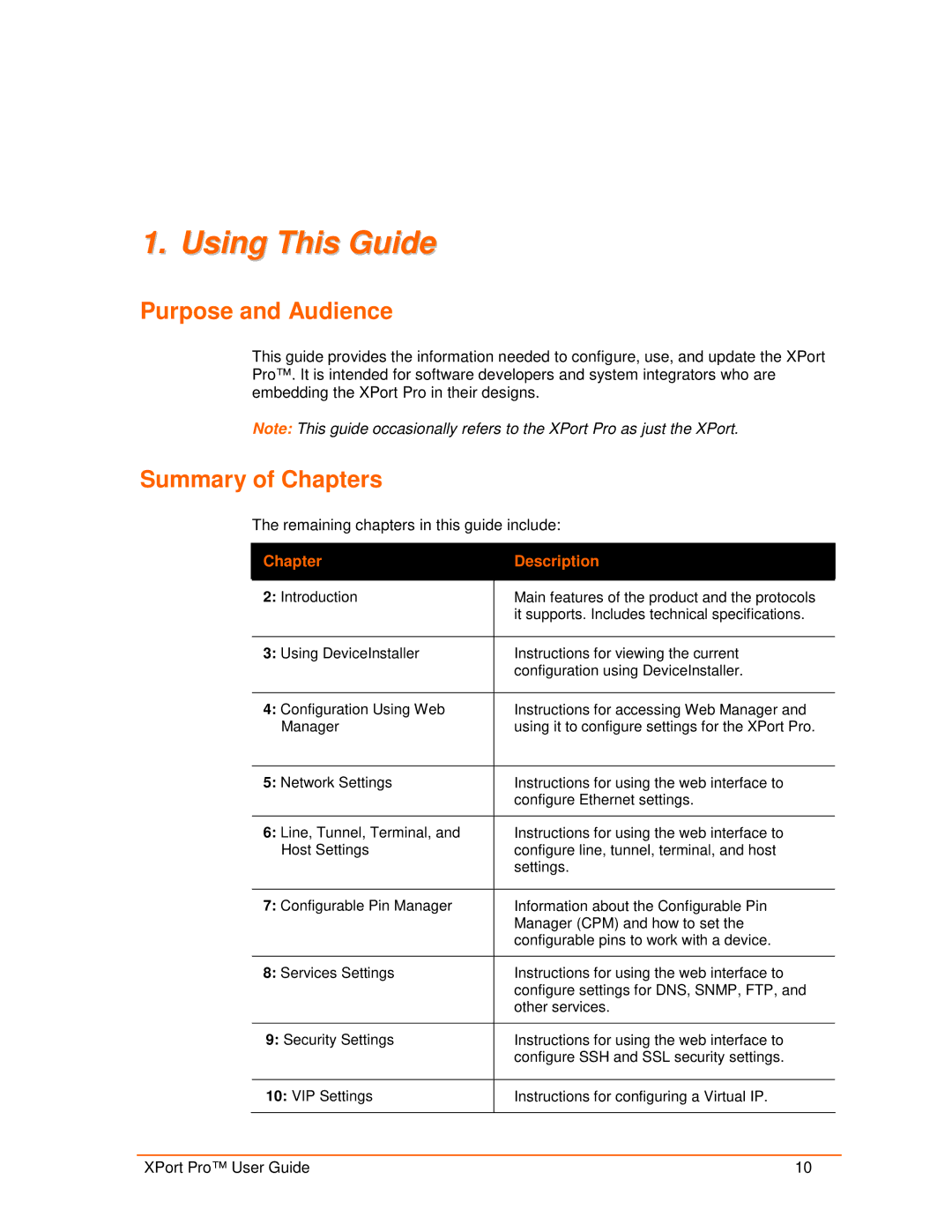 Lantronix 900-560 manual Using This Guide, Purpose and Audience, Summary of Chapters, Chapter Description 