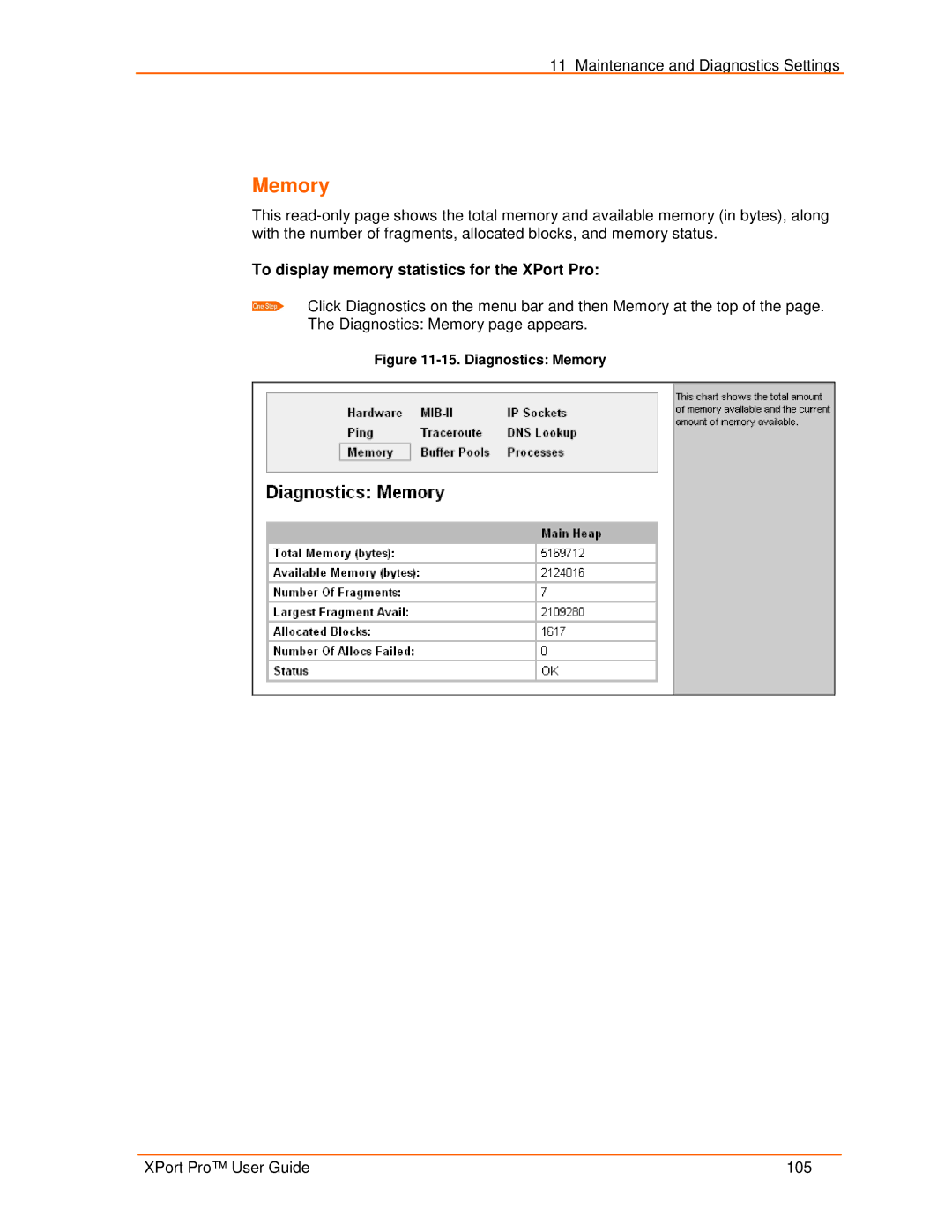 Lantronix 900-560 manual Memory, To display memory statistics for the XPort Pro 