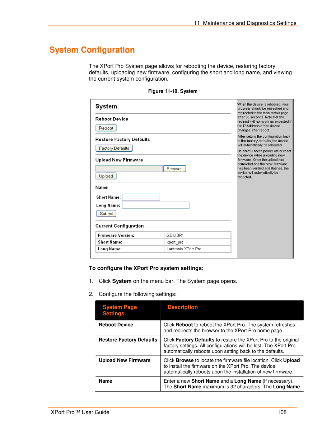 Lantronix 900-560 manual System Configuration, To configure the XPort Pro system settings, System Description Settings 