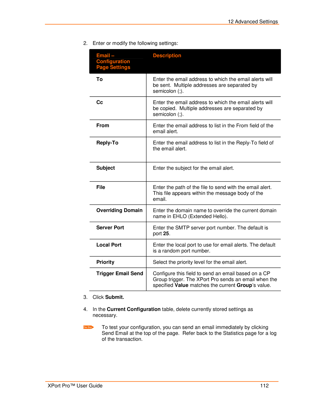 Lantronix 900-560 manual From, Reply-To, Subject, Overriding Domain, Server Port, Priority, Trigger Email Send 