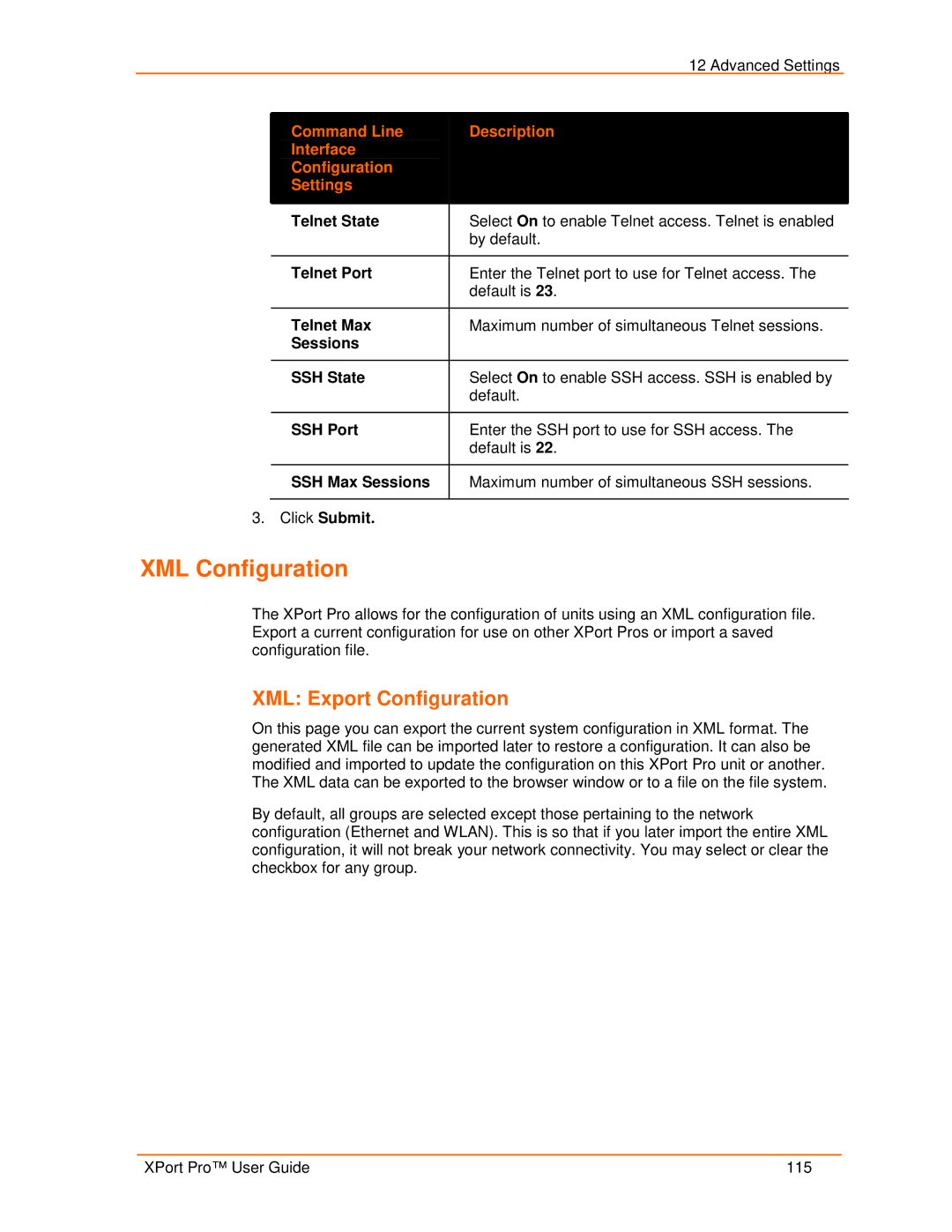 Lantronix 900-560 manual XML Configuration, XML Export Configuration 