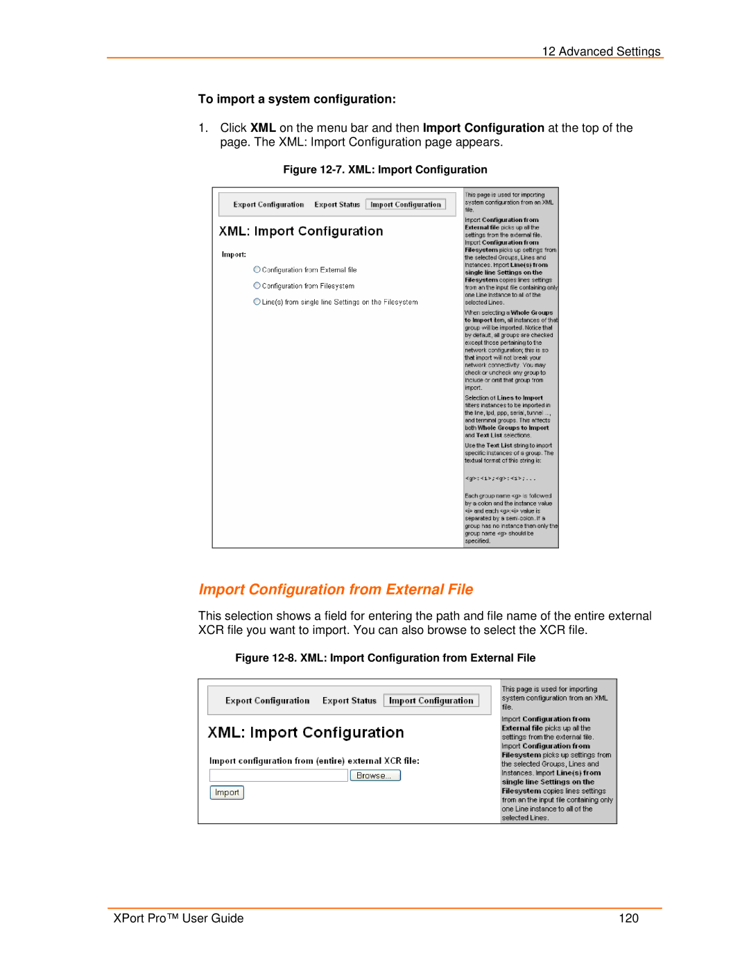 Lantronix 900-560 manual Import Configuration from External File, To import a system configuration 