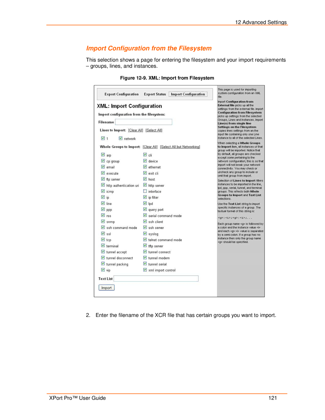 Lantronix 900-560 manual Import Configuration from the Filesystem 