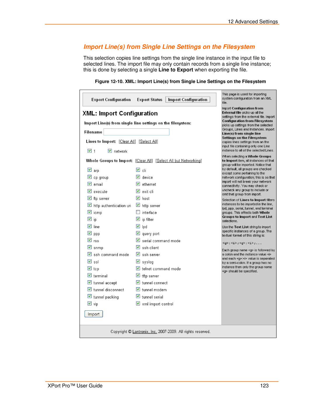 Lantronix 900-560 manual Import Lines from Single Line Settings on the Filesystem 